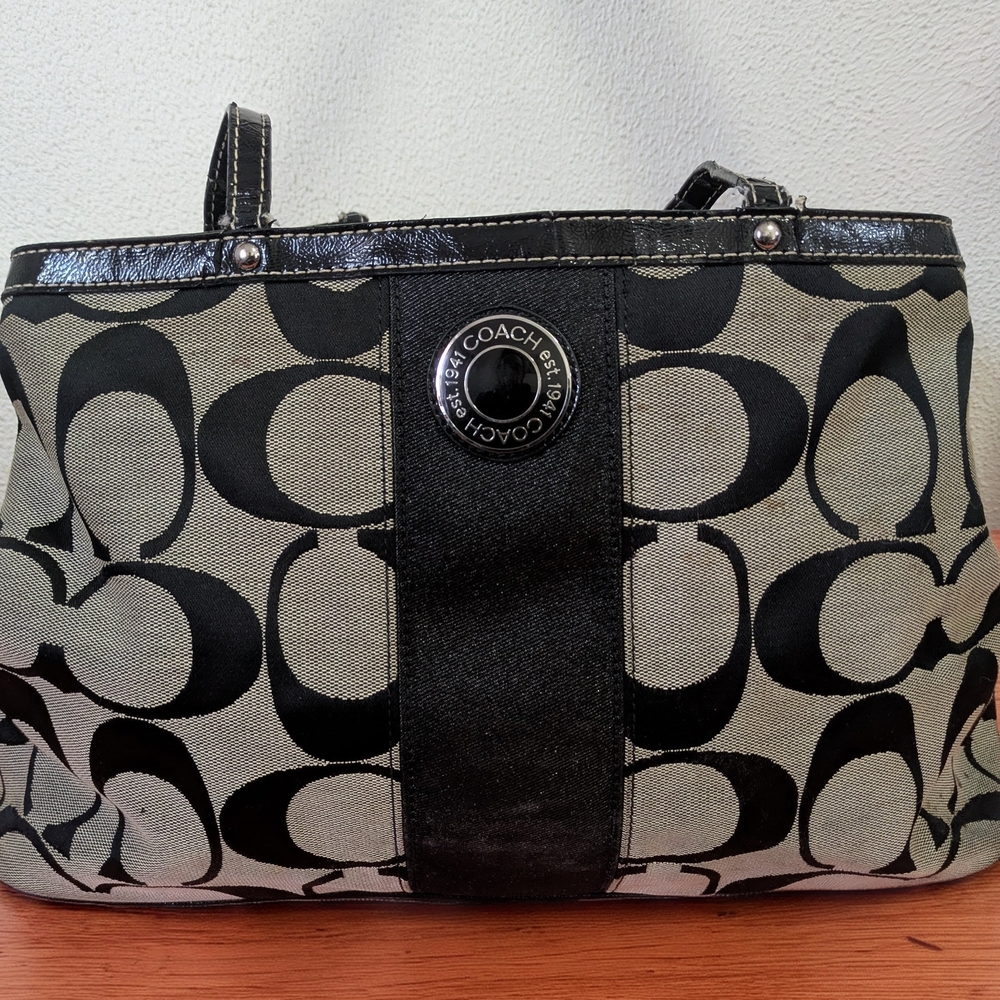 Coach Signature Stripe Logo Kiss-Lock Carryall